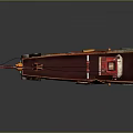 Wooden Boat 3D Model with Red Brown Details Masts and Decorative Ropes