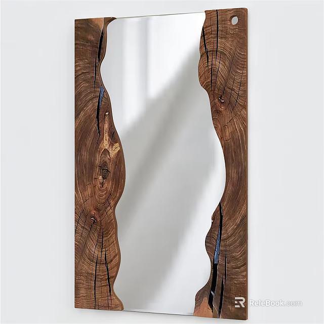 Natural Wooden Frame Mirror With Irregular Shape And Organic Wood Grain Design 3d model 