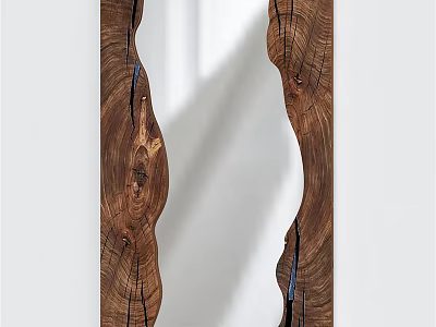 Natural Wooden Frame Mirror With Irregular Shape And Organic Wood Grain Design 3d model