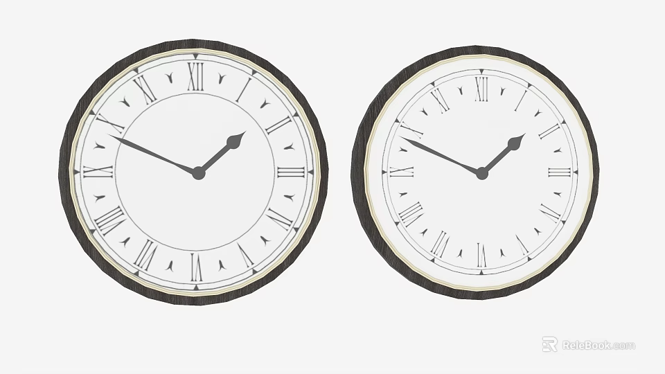 Pair of Vintage Round Wall Clocks With Classical Roman Numeral Face Design 3d model 
