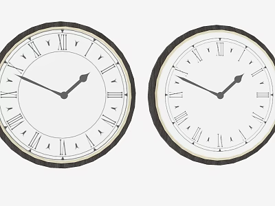 Pair of Vintage Round Wall Clocks With Classical Roman Numeral Face Design 3d model