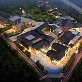 Chinese Architectural Commercial Street Night View With Bright Lighting And Greenery Surroundings