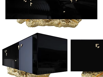 Modern Black Sideboard With Glossy Glass Doors And Gold Metal Base Design 3d model