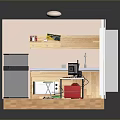 Compact Kitchen Interior With White Cabinet Wooden Floor Countertop And Black Appliance