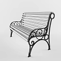 Elegant Outdoor Bench with Wooden Slat Back Seat and Curved Metal Decorative Frame Accents