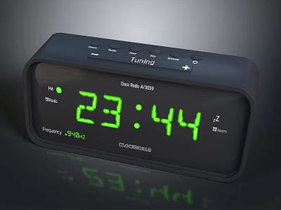 Tuning V303 Black Digital Alarm Clock with FM Radio Temperature and Date 3d model