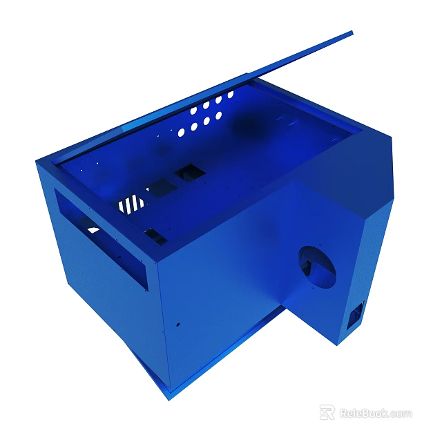 Blue Metal Enclosure With Multiple Holes And Openings For Industrial Use 3d model 