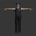Police Officer In Uniform With Vest Hat And Outstretched Arms On Dark Background