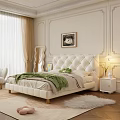 Modern Cream White Tufted Upholstered Double Bed For Cozy French Style Bedroom Interior Design