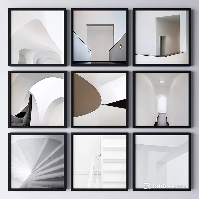 Minimalist Abstract Architectural Interior Art Prints With Geometric Lines Light Shadow And Neutral Tones 3d model 