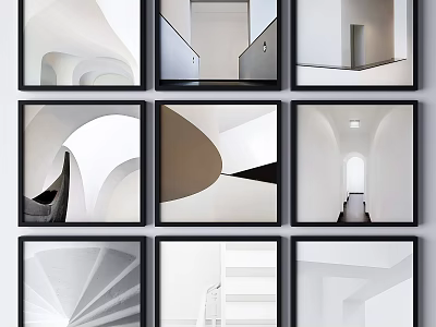 Minimalist Abstract Architectural Interior Art Prints With Geometric Lines Light Shadow And Neutral Tones 3d model