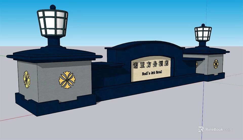 Yuxing Oriental Resort Hotel Feature Wall With Lantern Lights And Decorative Columns 3d model 