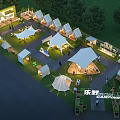 Well Arranged Outdoor Camping Site With Various Tents And Complete Supporting Leisure Activity Facilities