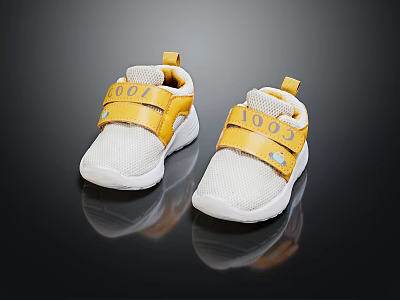 White And Yellow Baby Shoes With Mesh Upper Velcro Straps And 100% Logo 3d model