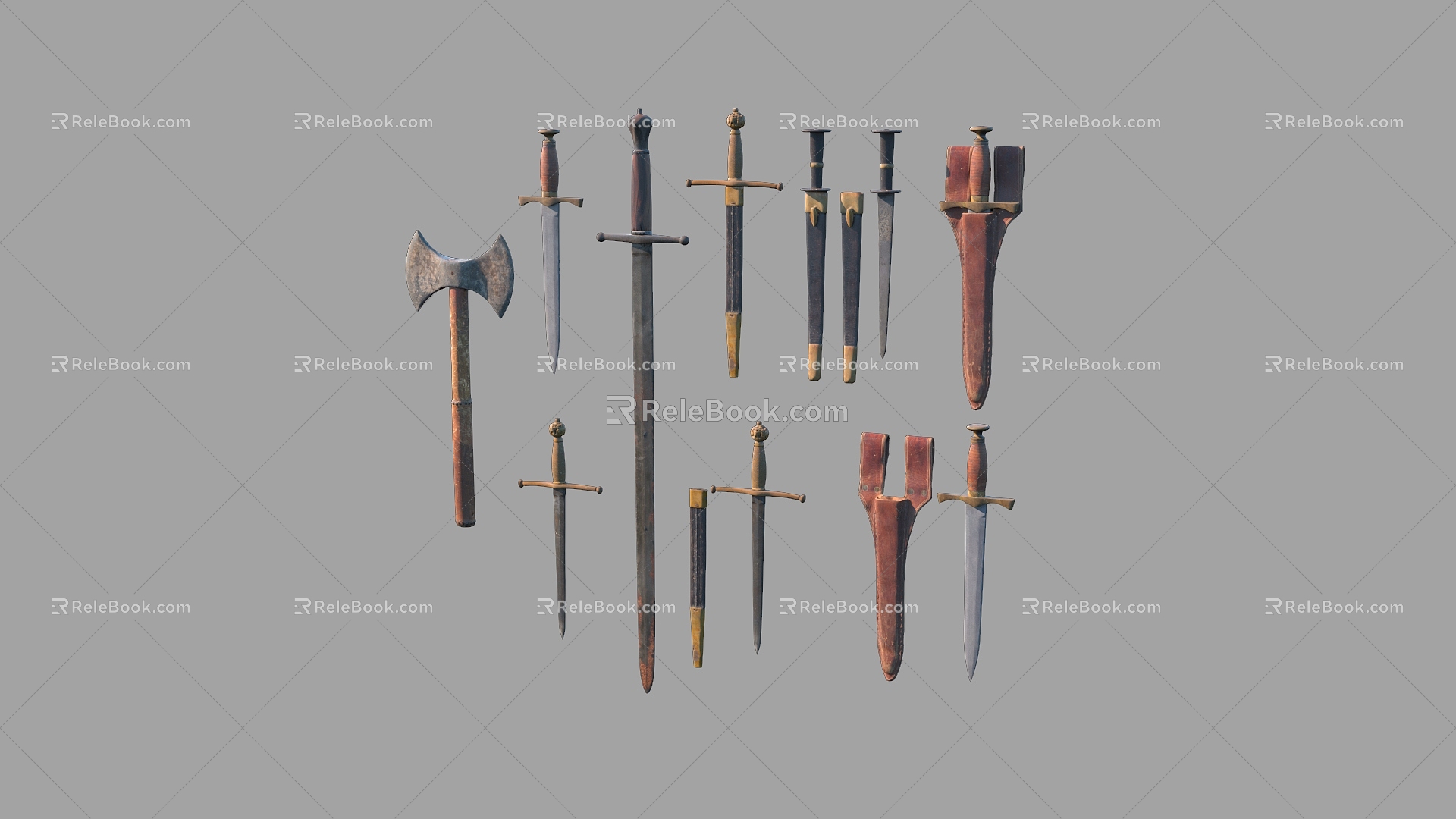 Retro Sword Sword Knight Sword Sabre Craft Pendant Weapon Weapon Axe Tomahawk 3d model