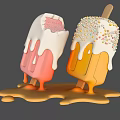 Art Installation Featuring Pink And Yellow Ice Cream Popsicles With Melting Cream And Sprinkles