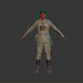 Game Film Character 3D Model In Khaki Military Uniform With Helmet And Open Arms Pose
