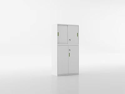 Modern White Bookcase With Double Door Cabinet And Green Handle Design 3d model