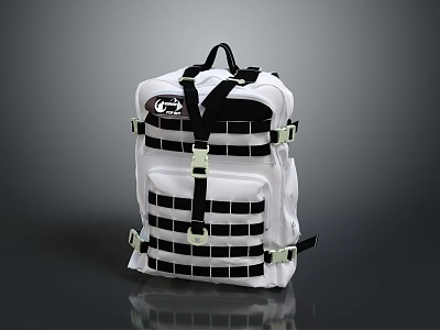 White Tactical Backpack With Black Stripes Adjustable Straps And Durable Design 3d model