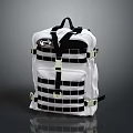 White Tactical Backpack With Black Stripes Adjustable Straps And Durable Design 3d model