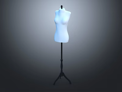 White Female Mannequin Torso with Black Tripod Stand on Gray Gradient Background 3d model
