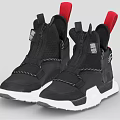 Black High Top Shoes with Red Collar Accents White Soles and Zipper Closure