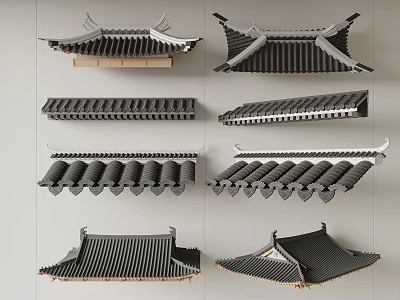 Traditional Architectural Roof Components With Tile Structures And Various Eave Designs 3d model