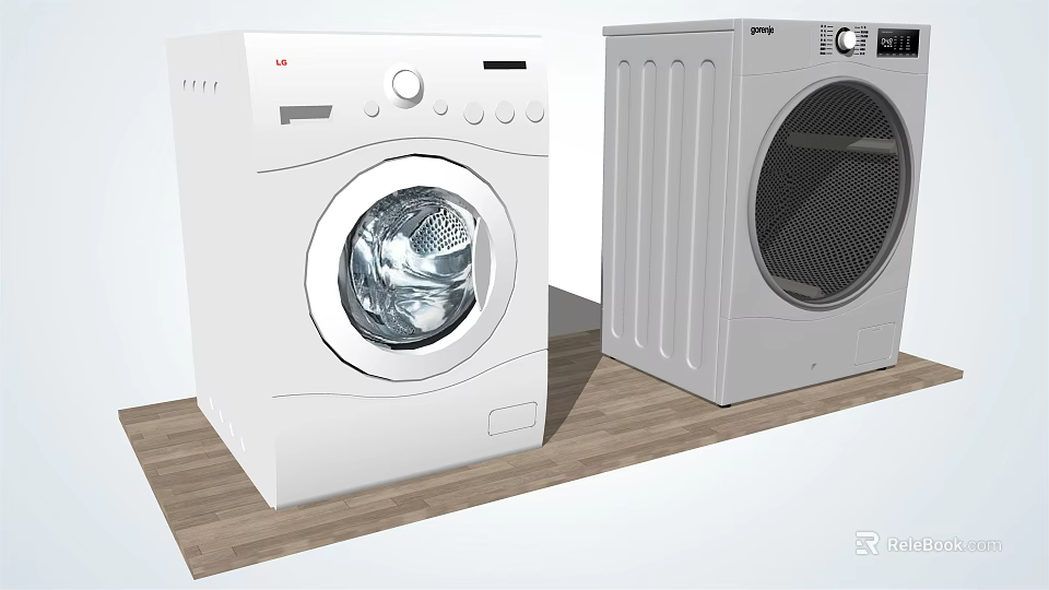 White Front Load Washing Machine And Dryer In Home Laundry Space 3d model 