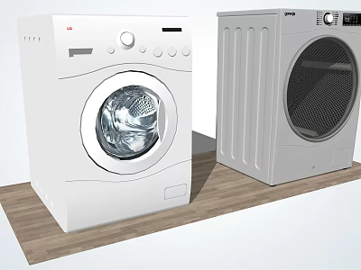 White Front Load Washing Machine And Dryer In Home Laundry Space 3d model