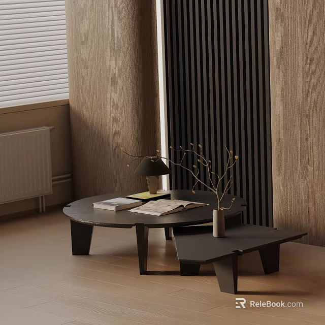 Modern Sofa Coffee Table Set with Round Table Side Table Black Lamp Branch Decor 3d model