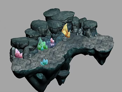 Rocky Platform Showcasing Colorful Crystals In Various Hues And Textures 3d model