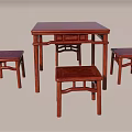 Solid Wood Tea Table And Chairs Set With Square Tabletop And Four Matching Stools 3d model