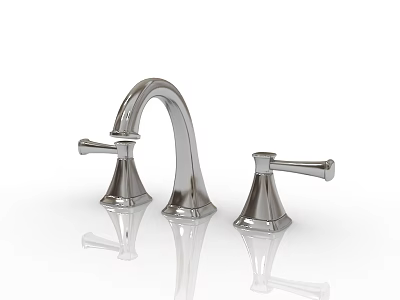 Polished Silver Two Handle Faucet With Modern Design And Smooth Finish 3d model