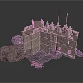 Detailed Medieval Castle Model With Stone Walls Towers And Rocks