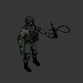 Military Soldier In Camouflage Uniform With Helmet Rifle And Russian Flag Patch