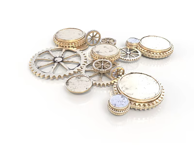 Mechanical Gear Components Including Circular Metal Parts And Gear Sets 3d model