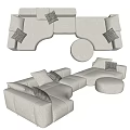 Light Gray Modular Fabric Sectional Sofa With Decorative Pillows Round Ottoman 3d model