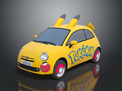 Yellow Pikachu Themed Car With Decorative Ears And Tail Pokemon Logo And Red Wheels 3d model