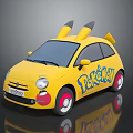 Yellow Pikachu Themed Car With Decorative Ears And Tail Pokemon Logo And Red Wheels