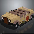 Brick Built Beige Vintage Car With Striped Roof And Red Accents