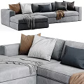 Gray Sectional Sofa with Multiple Colored Cushions and Throw Blankets Modern Living Room 3d model