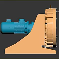 Industrial Blower Equipment With Orange Frame And Blue Motor On Metal Stand