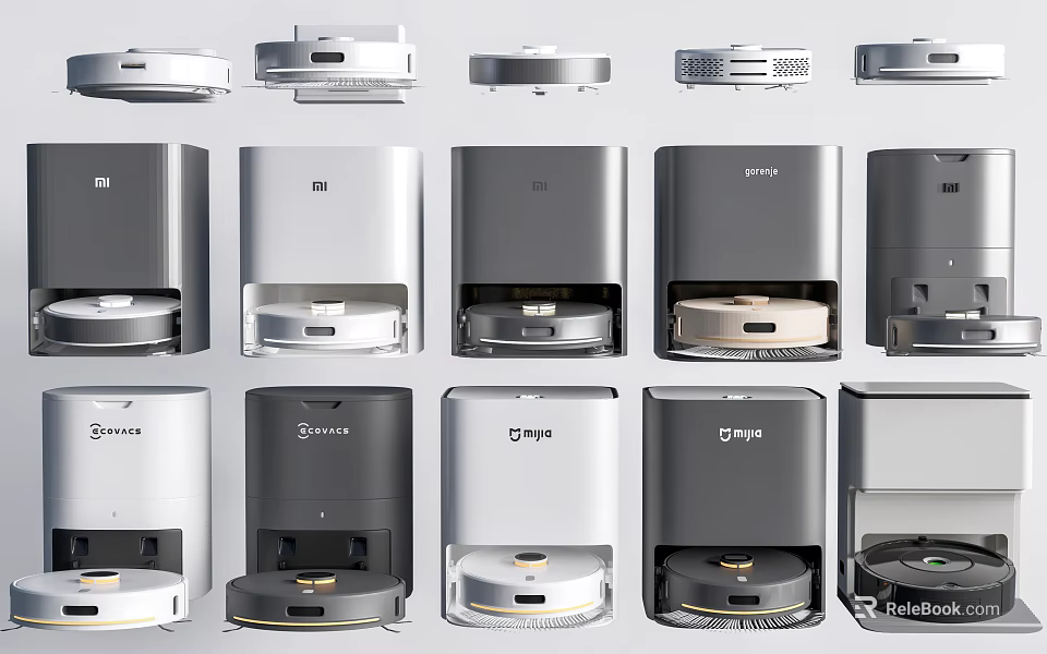 Robot Vacuum Cleaners from Various Brands with Charging Docks for Daily Use 3d model 