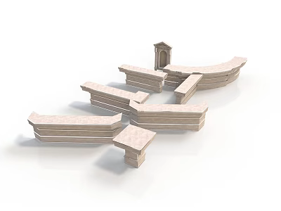 classical style multi-shrine niches architectural structure temple arcade platform stepped monument site 3d model