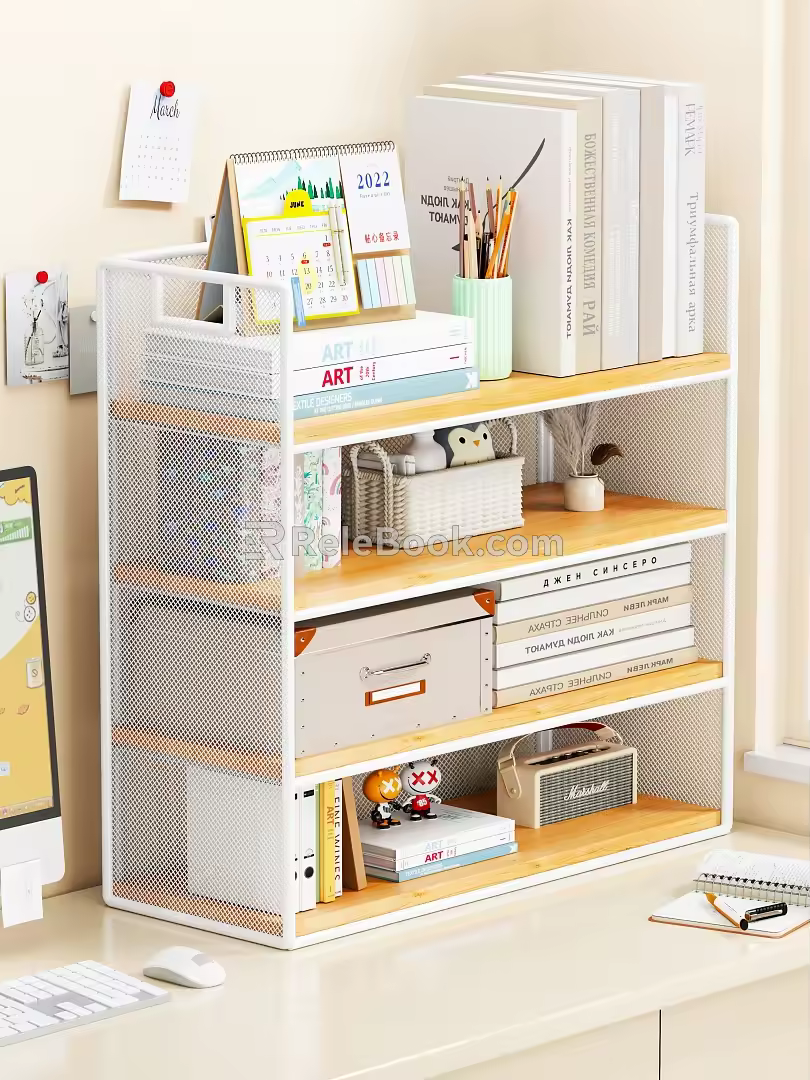 Desktop Bookshelf Storage Rack Book Earphones Iron Rack Iron Rack Ornaments Computer Mouse Keyboard Desk Drawer Calendar Doll 3d model