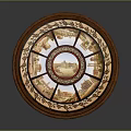 Classic Wooden Round Table With Intricate Inlaid Top And Ornate Carved Base