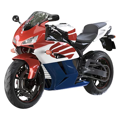 Sporty Modern Motorcycle With Red White Blue Colors 3d model