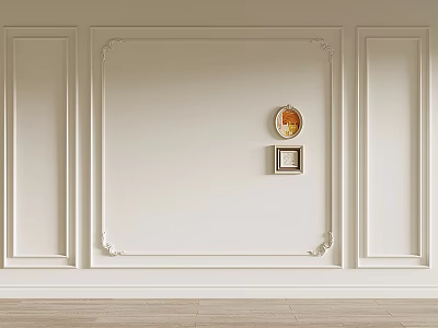 Modern Luxury White Backdrop Wall With Decorative Trim Round And Square Artwork 3d model