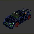 Bugatti Racing Car With Gray Body Blue Red Stripes Rear Wing And Sporty Design