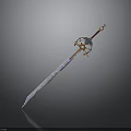 Fantasy Ornate Sword With Golden Hilt Blue Accents And Engraved Blade
